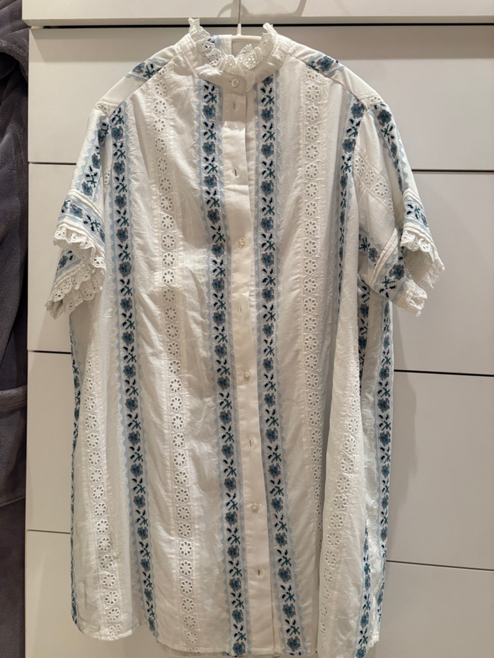 Sezane Analita Dress - Sézane X Andion White With Blue Floral Embroidery